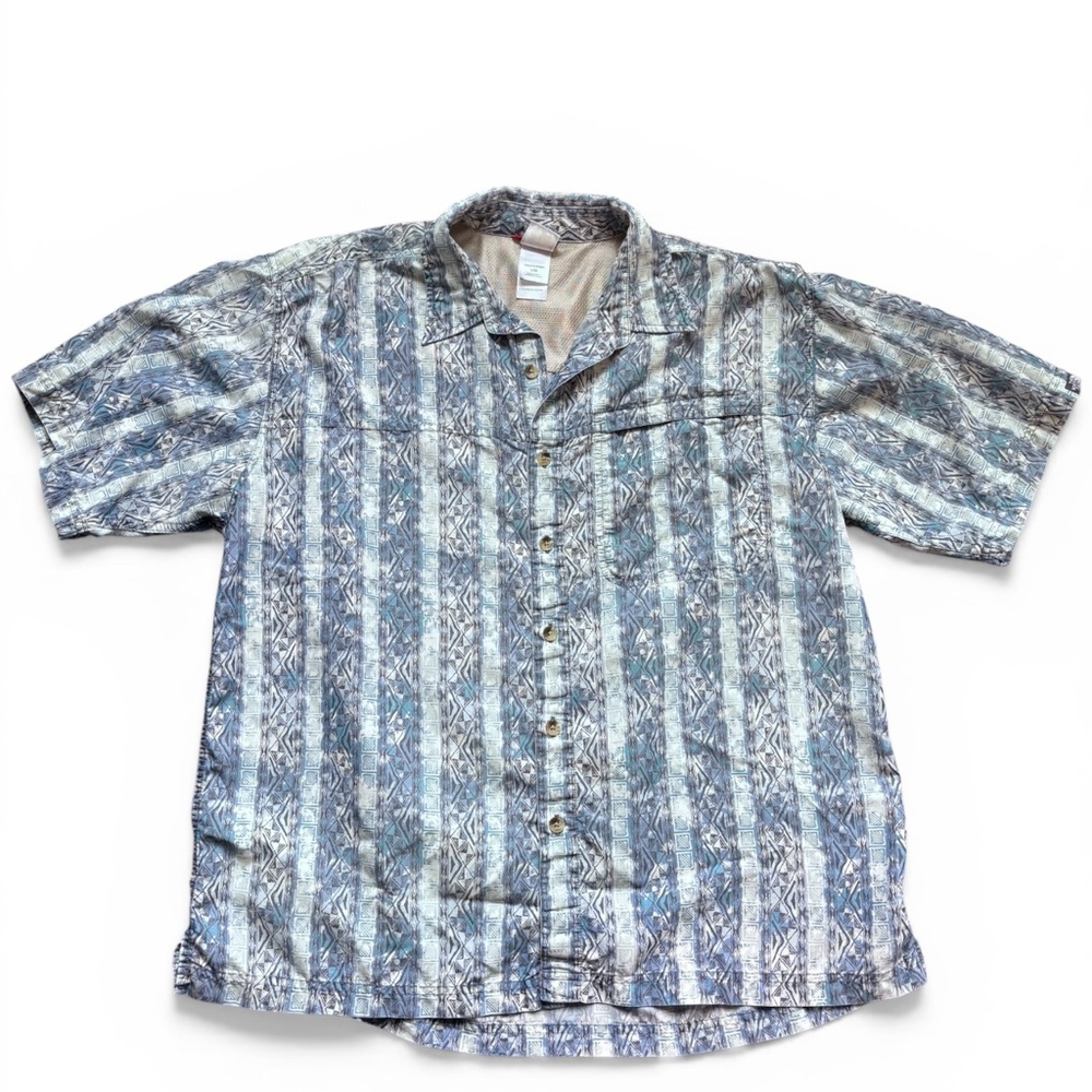 The North Face Men's Short Sleeve Button-Down Shirt in Blue and Gray Print